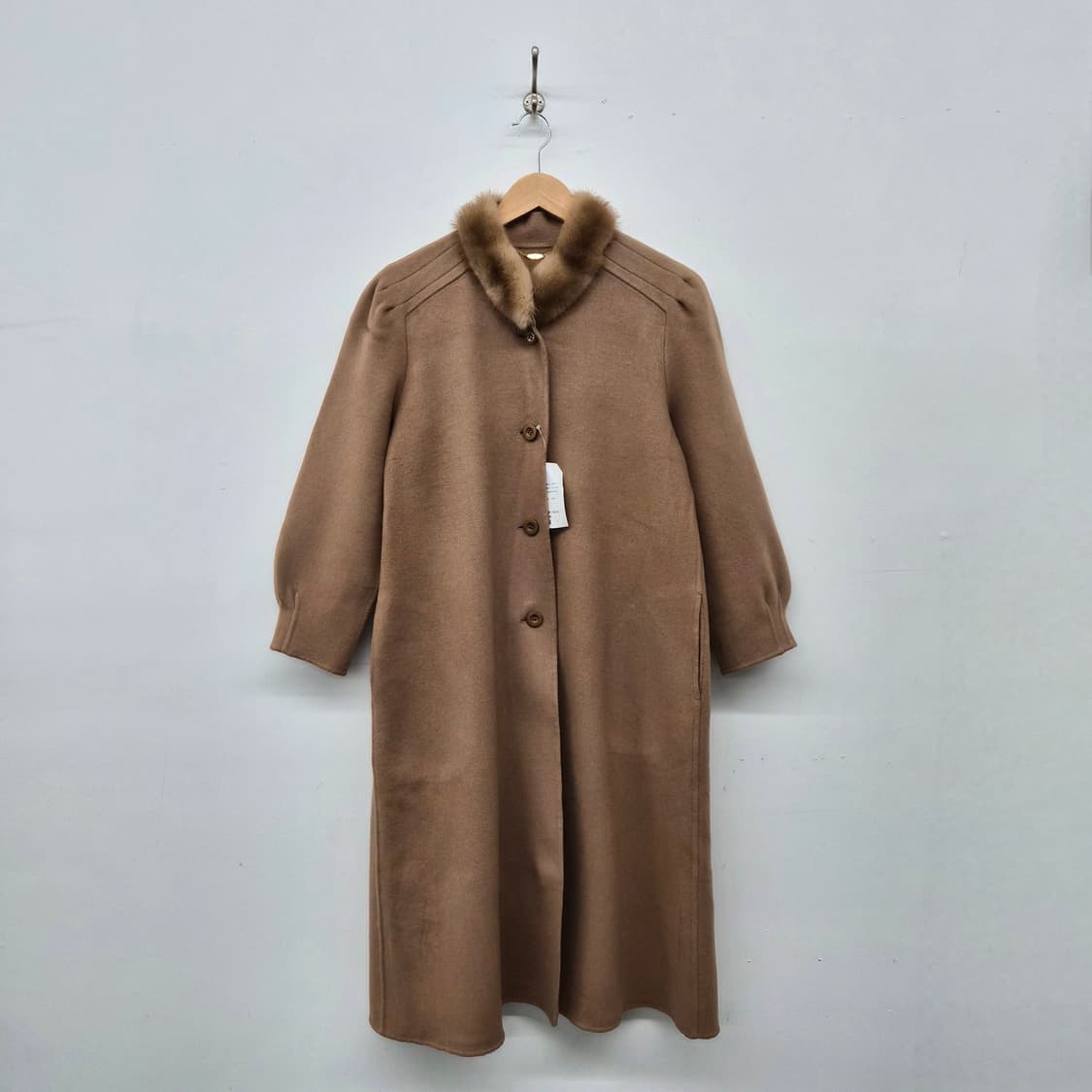 캐시미어 100% 카멜 브라운 퍼 롱코트 여성 S 상품이미지1