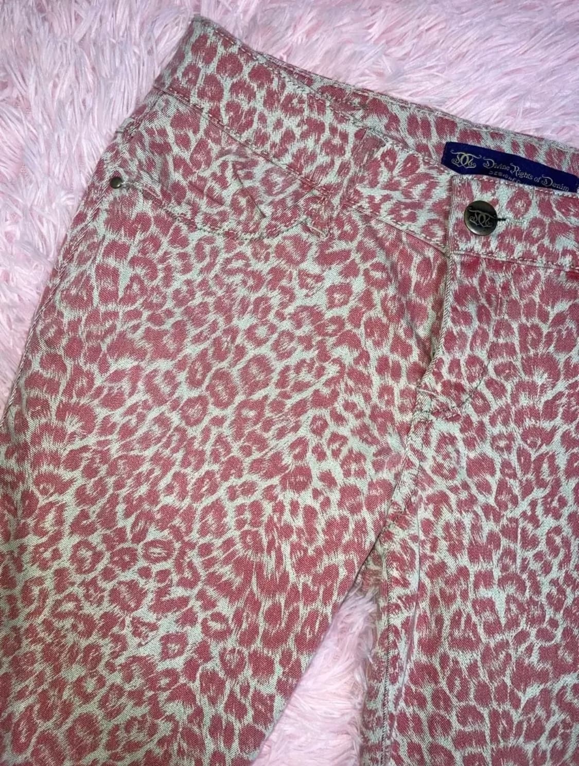 핑크 호피 스키니진 로우라이즈 레오파드 빈티지 갸루 데님 상품이미지1