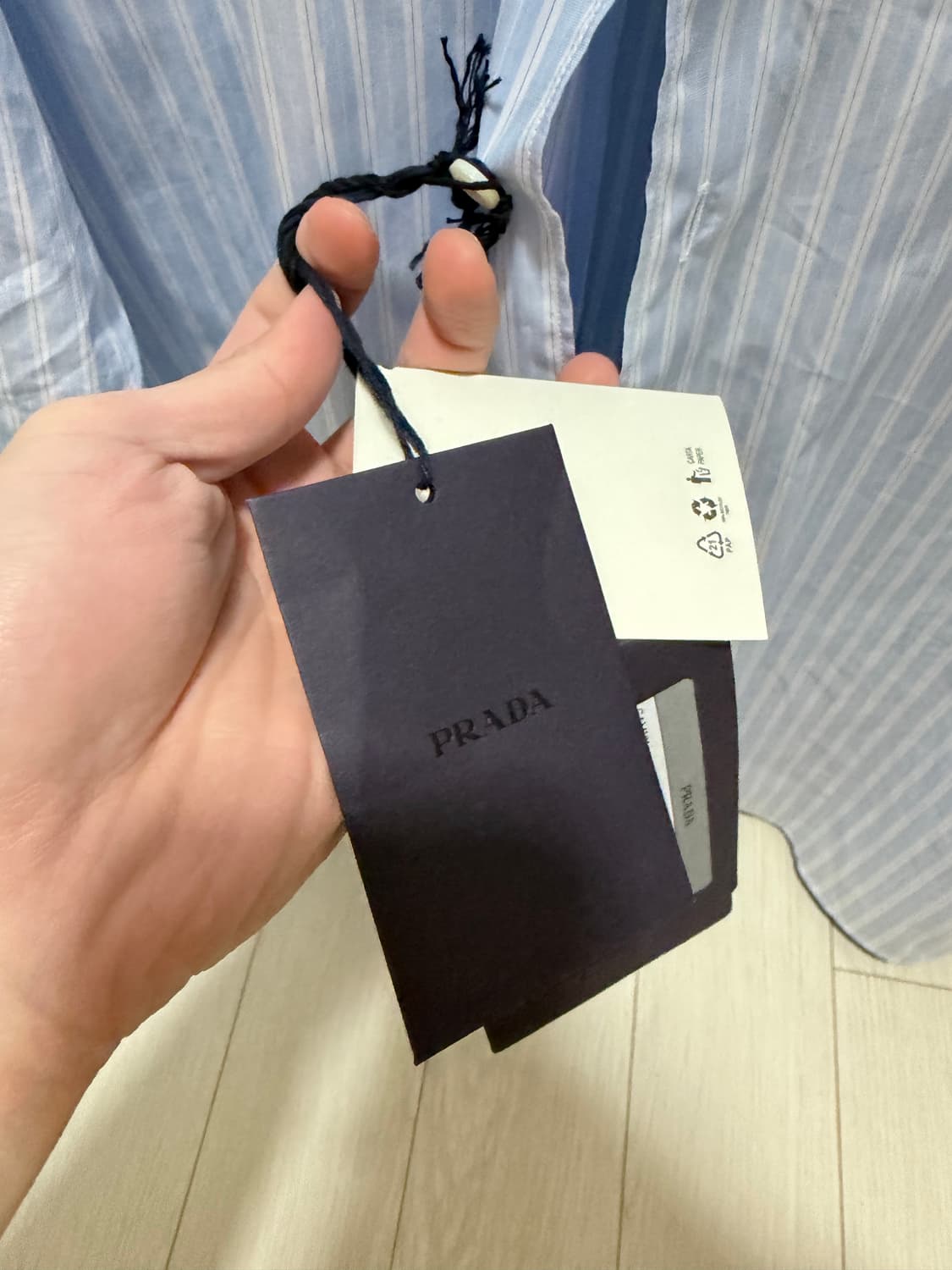 PRADA 체스트 삼각 로고 스트라이프 코튼 셔츠 상품이미지4
