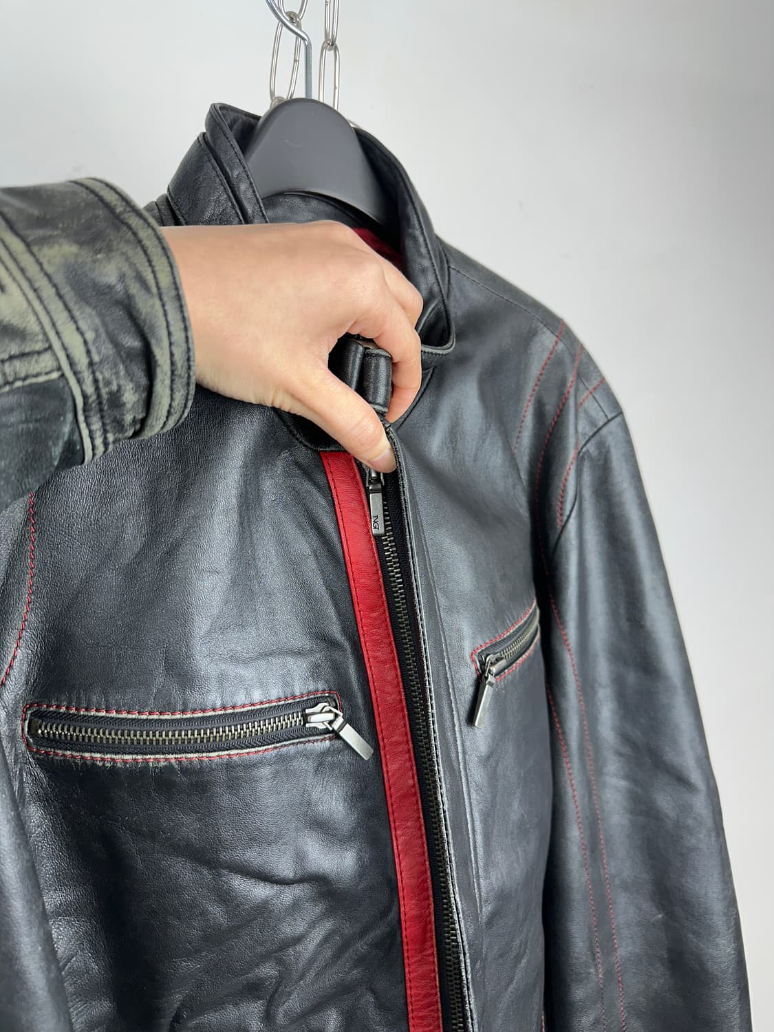 TNGT sheepskin leather red stitch jacket 상품이미지6