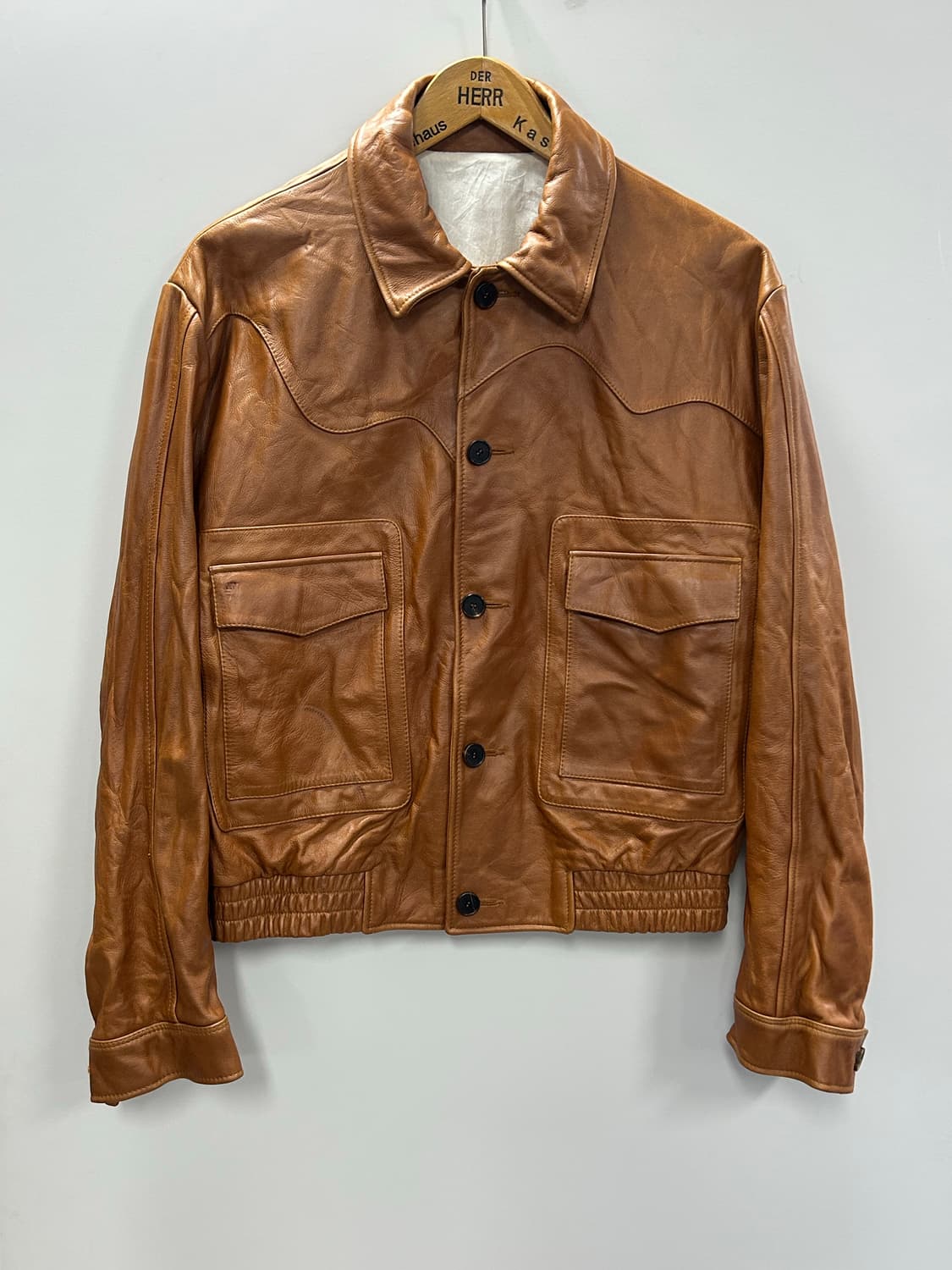 STU 커브드 레더 자켓 카멜 [L] 상품이미지1