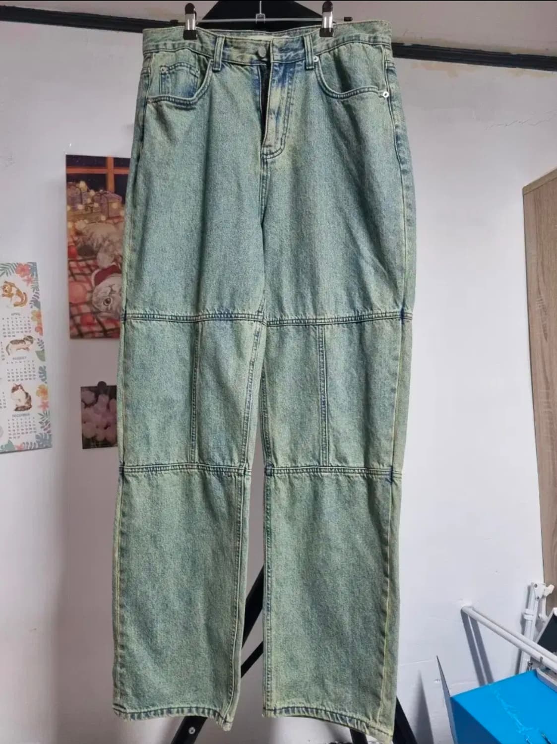 시도 무릎 스티치 디테일 워시드 그린 데님 2 상품이미지1