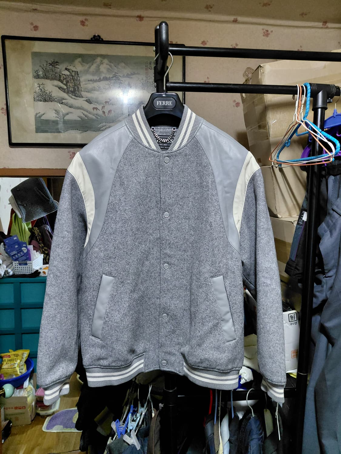 [게스]남녀공용 안감,배색 바시티 자켓 L사이즈 상품이미지1