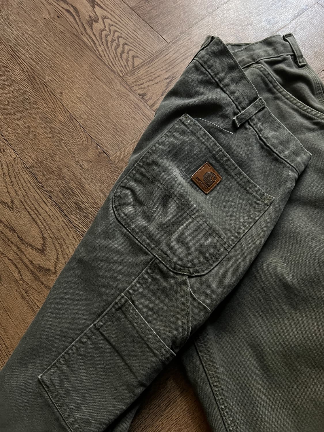 [36]칼하트 USA 체크 라이닝 모스그린 카펜터 워크 팬츠 M11 상품이미지5