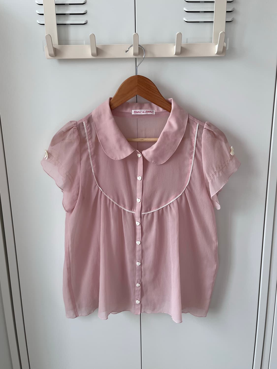 Vintage 하트 리본 연분홍 로걀 반팔 블라우스 상품이미지8