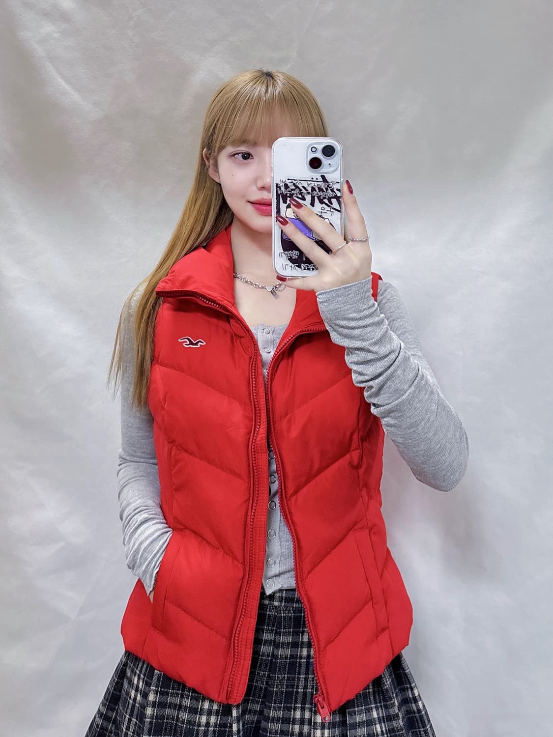 홀리스터 스몰로고 레드 다운 패딩조끼  상품이미지1