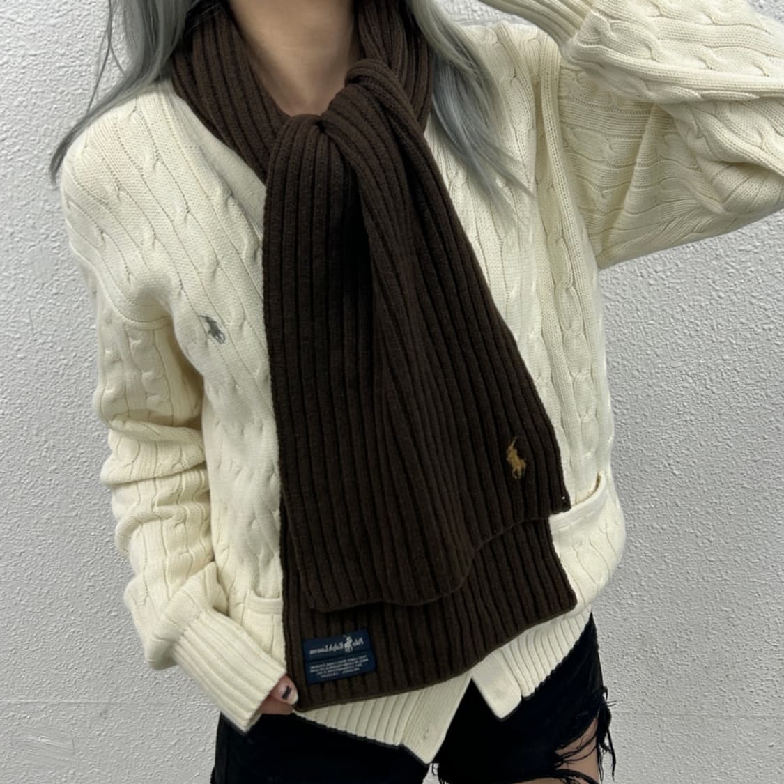 폴로 랄프로렌 브라운 니트 머플러 상품이미지1