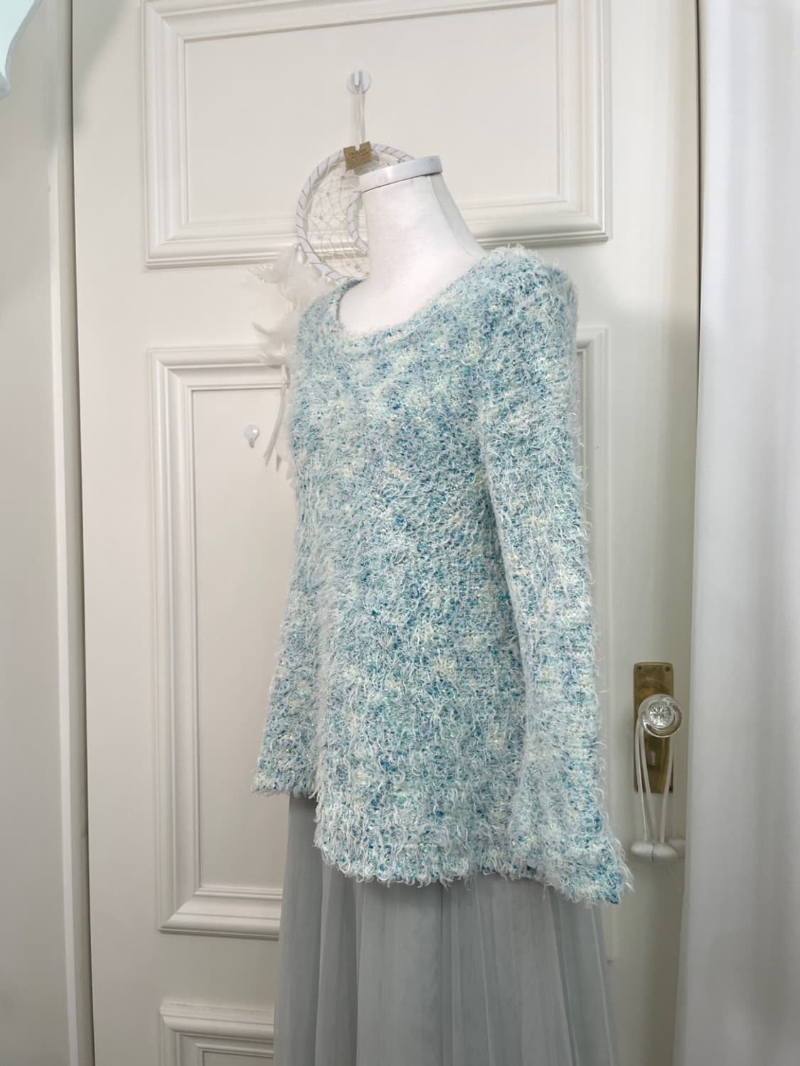 mint blue popcorn boucle sweater(size-M) 상품이미지3