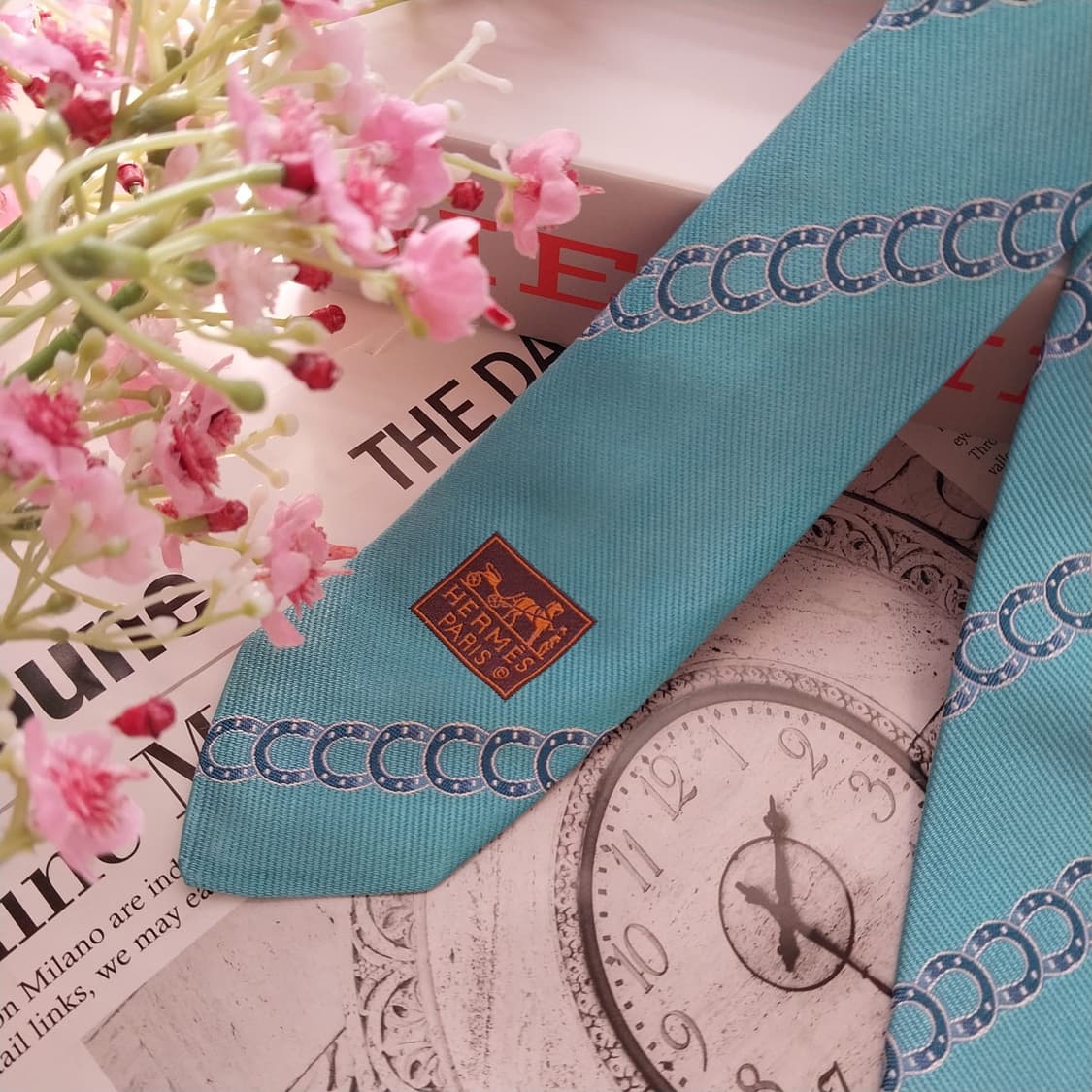 에르메스 실크 스카이블루 말굽 패턴 넥타이 9.1cm A+등급 K1709 상품이미지5