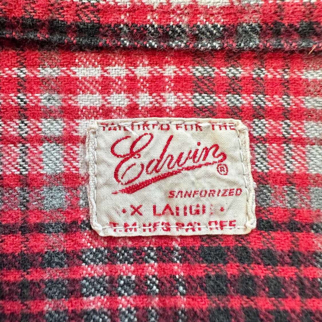 90s EDWIN 에드윈 빈티지 레드 체크 플란넬 셔츠 XL  상품이미지4