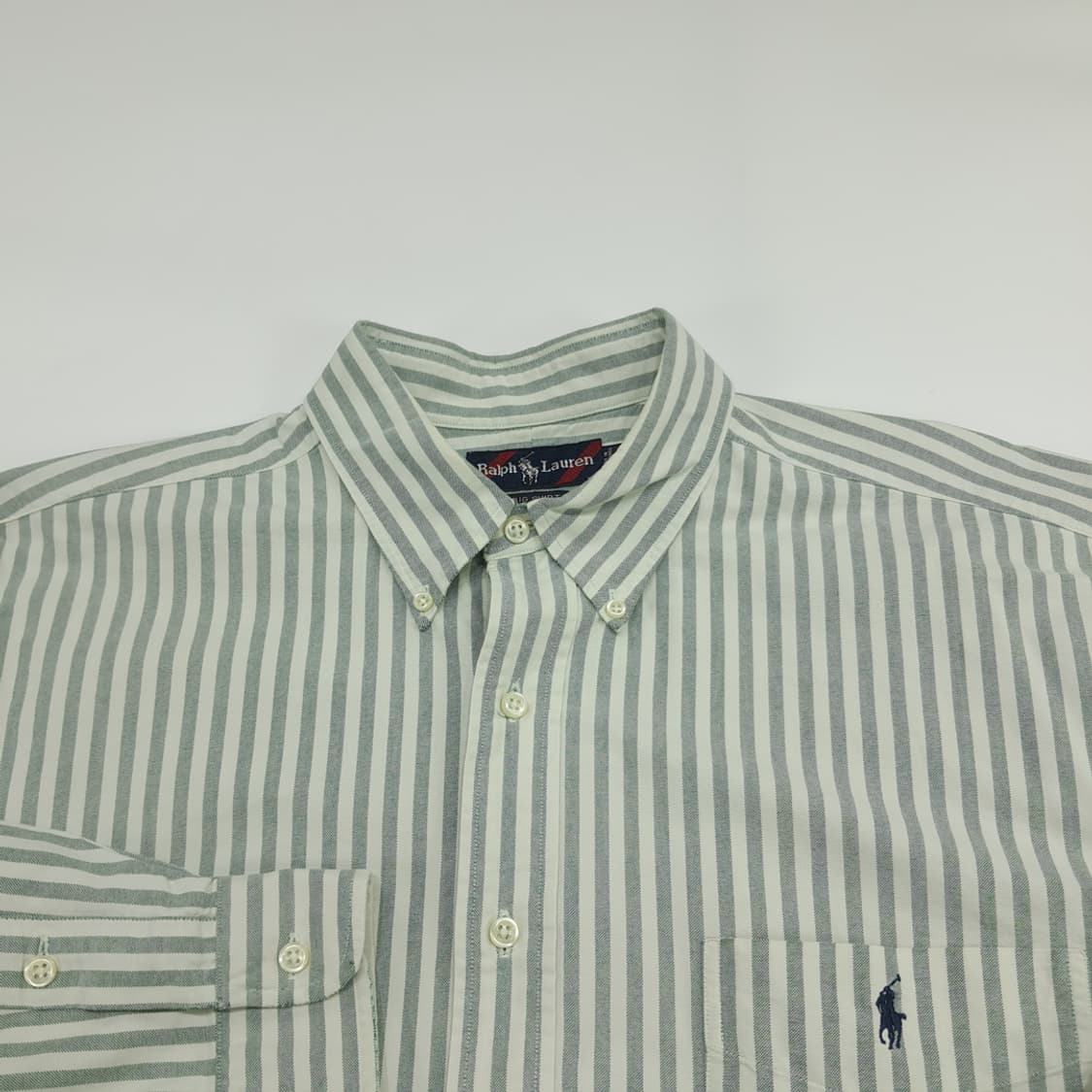 Co848 XL 폴로 랄프로렌 빅셔츠 세이지그린 볼드스트라이프 긴팔 셔츠 상품이미지3