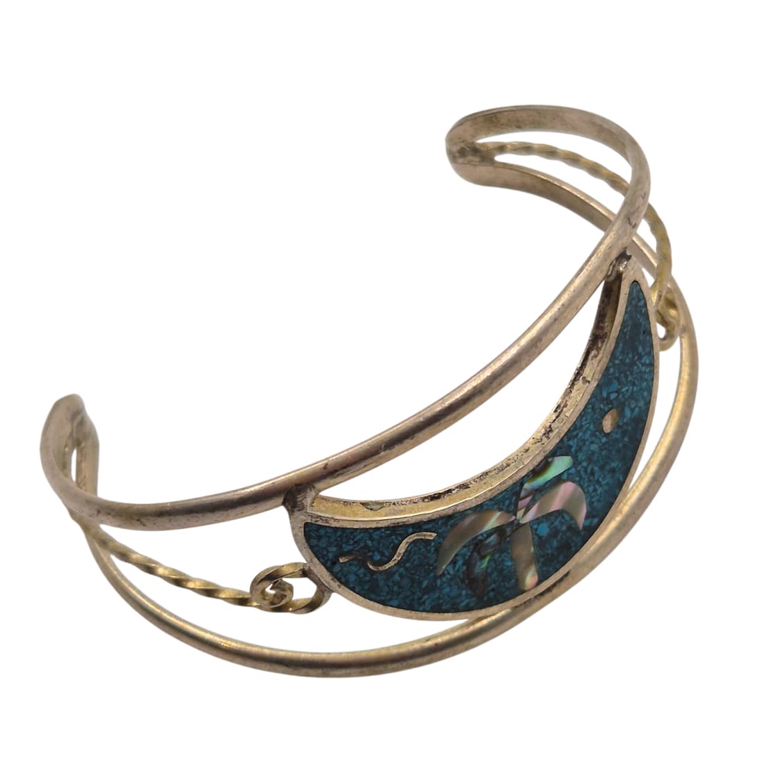 80s 멕시코 알파카 초승달 자개&터키석 뱅글 상품이미지3