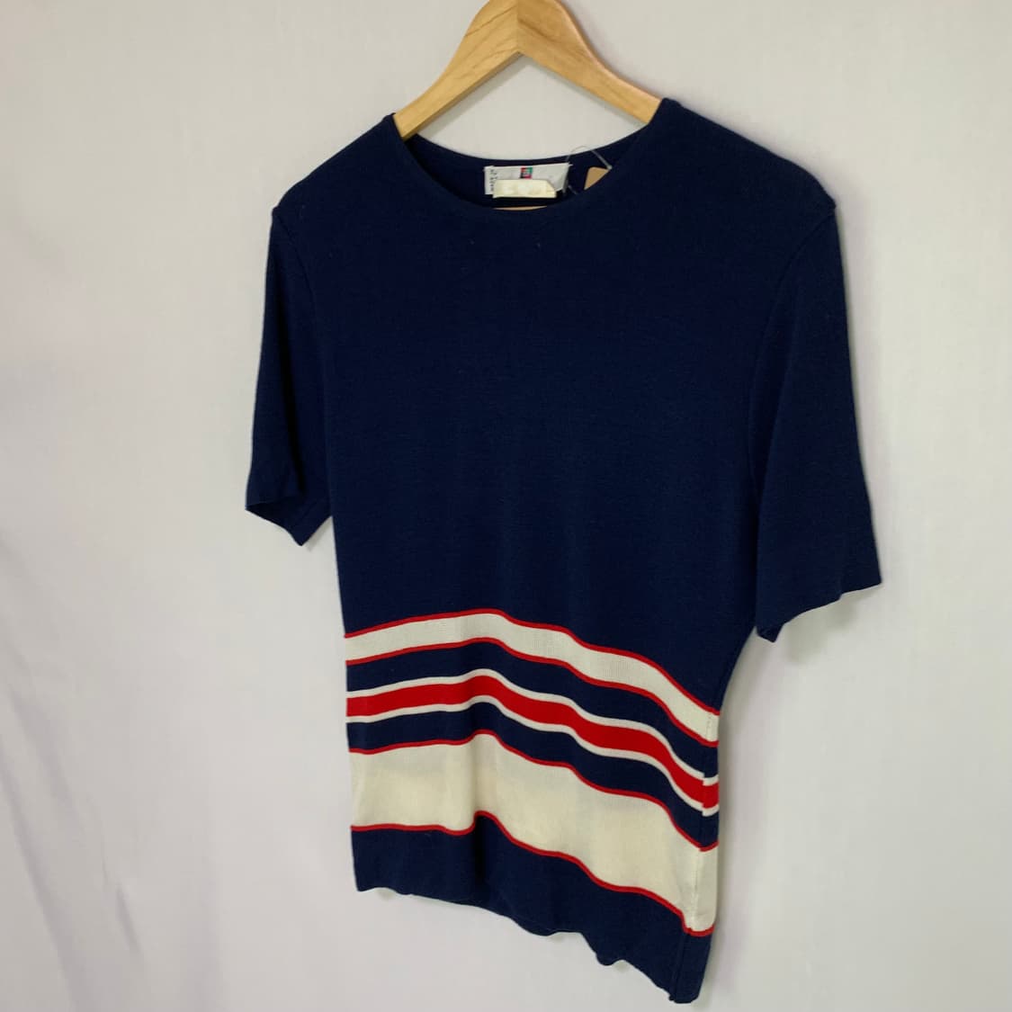 지방시 빈티지 스트라이브 반팔 슬림 니트 네이비 여성 상품이미지3