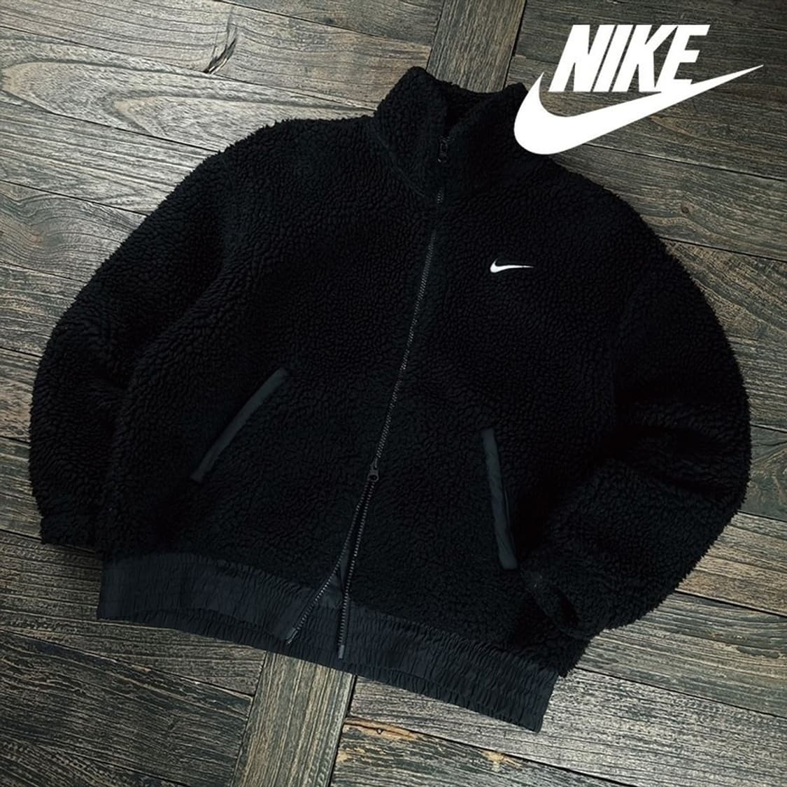 [나이키] 빅로고 오버핏 쉐르파 플리스 자켓 블랙 M19598 상품이미지1
