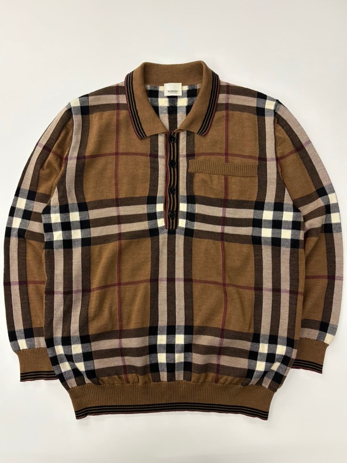 Burberry 버버리 신형 브라운 노바체크 울 카라 니트 상품이미지1