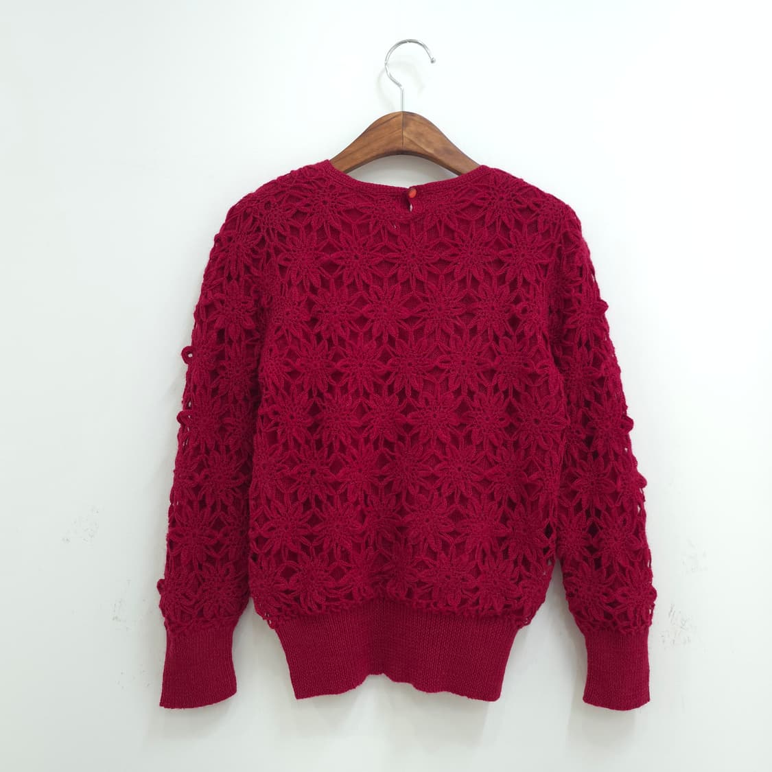 울100 딥레드 플라워 크로셰 니트 상품이미지2