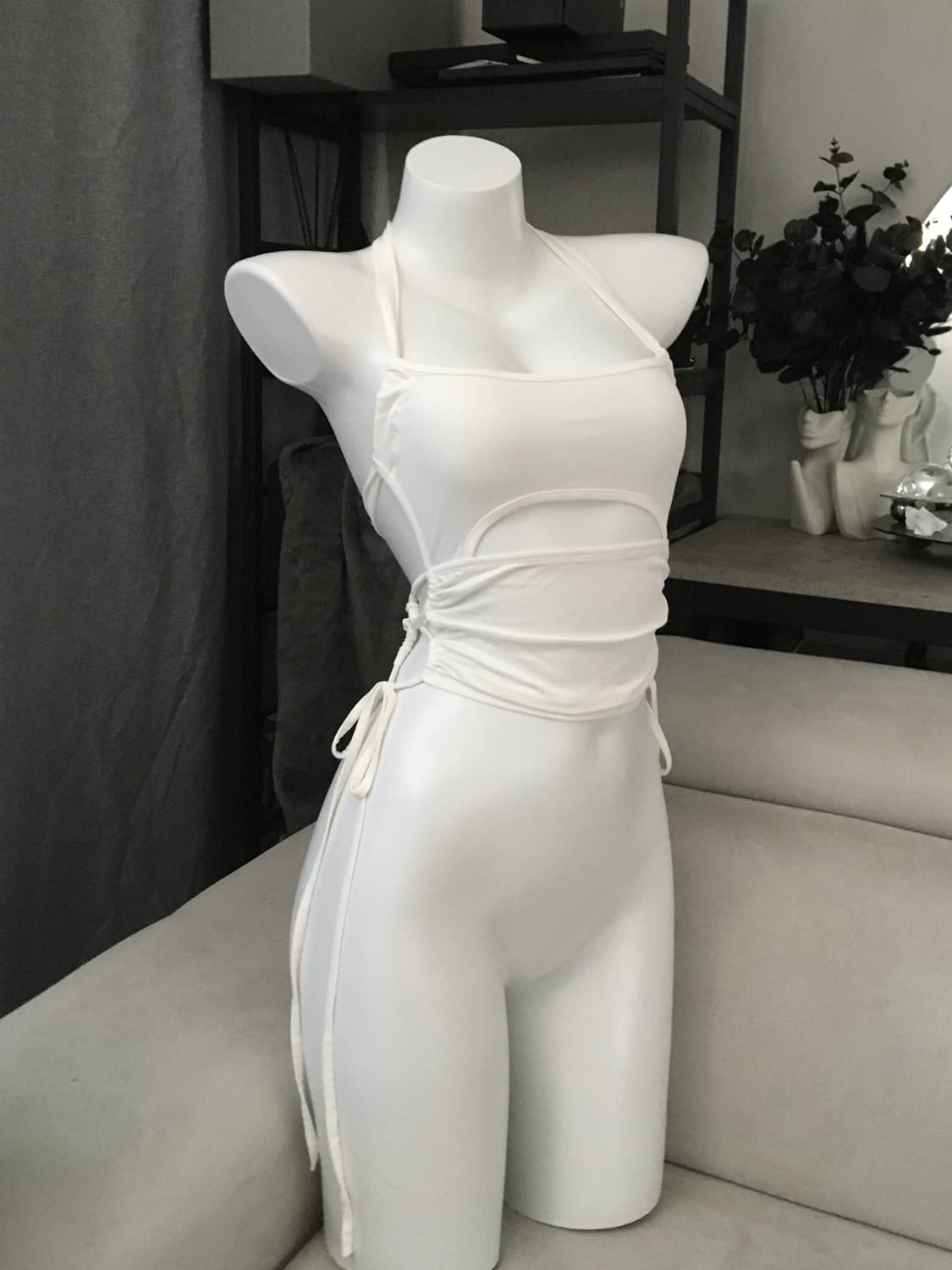 ༒ White Backless Cross Top 상품이미지1