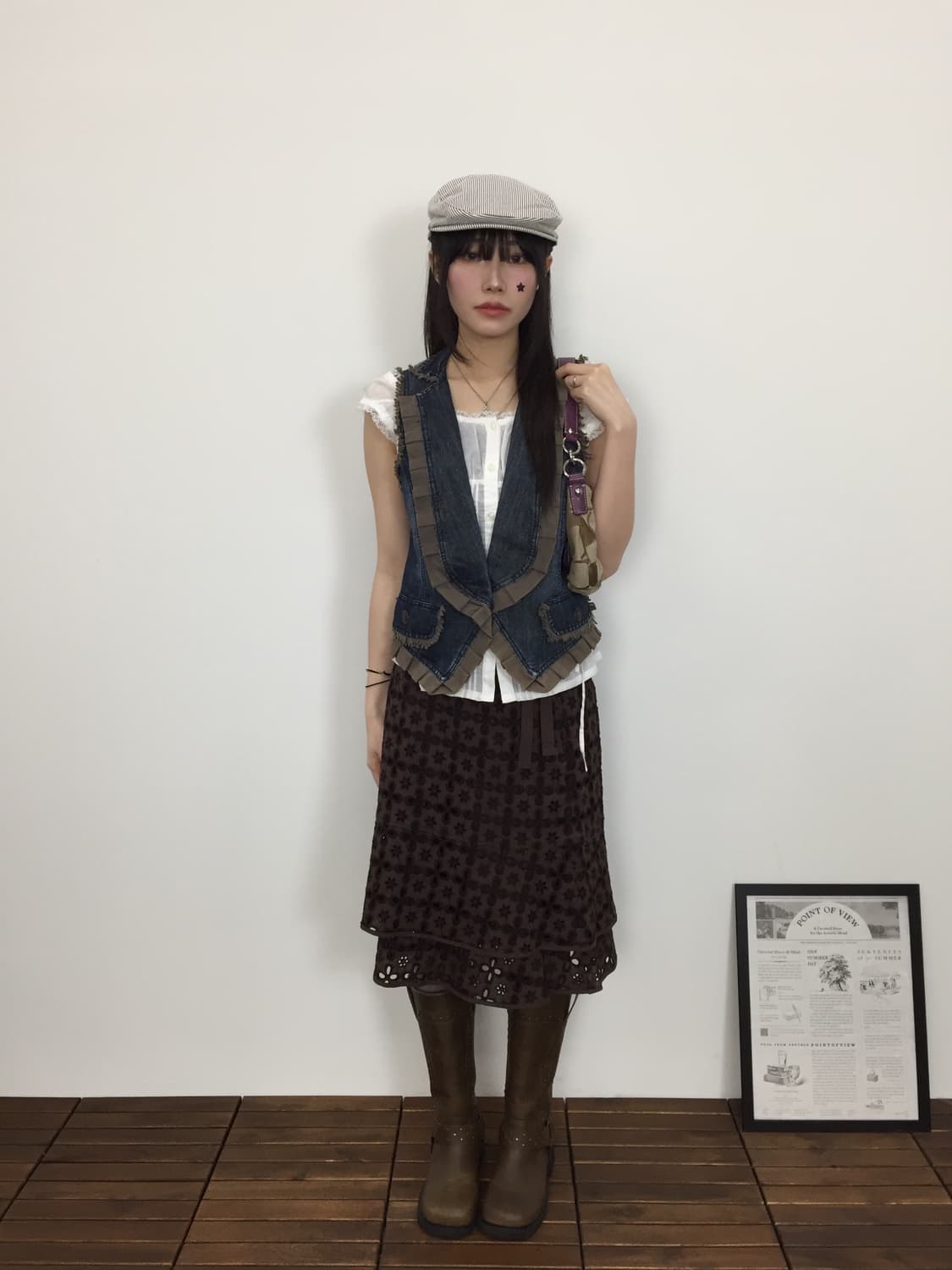 'Miss Lip' Denim Fringe Layered Vest 상품이미지1