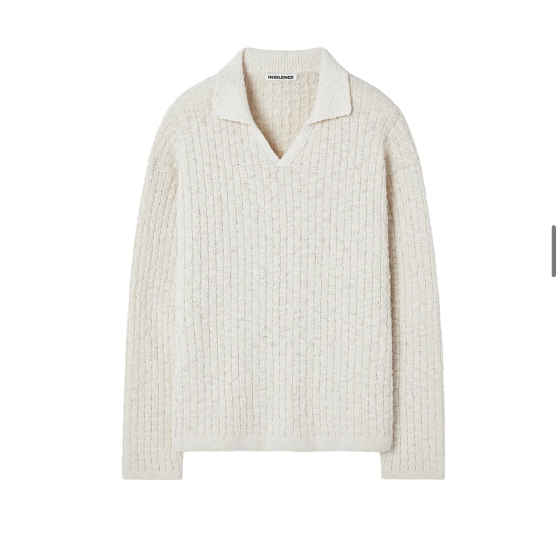 (새상품) 인사일런스 오픈 칼라 그리드 니트 NATURAL CREAM 상품이미지2