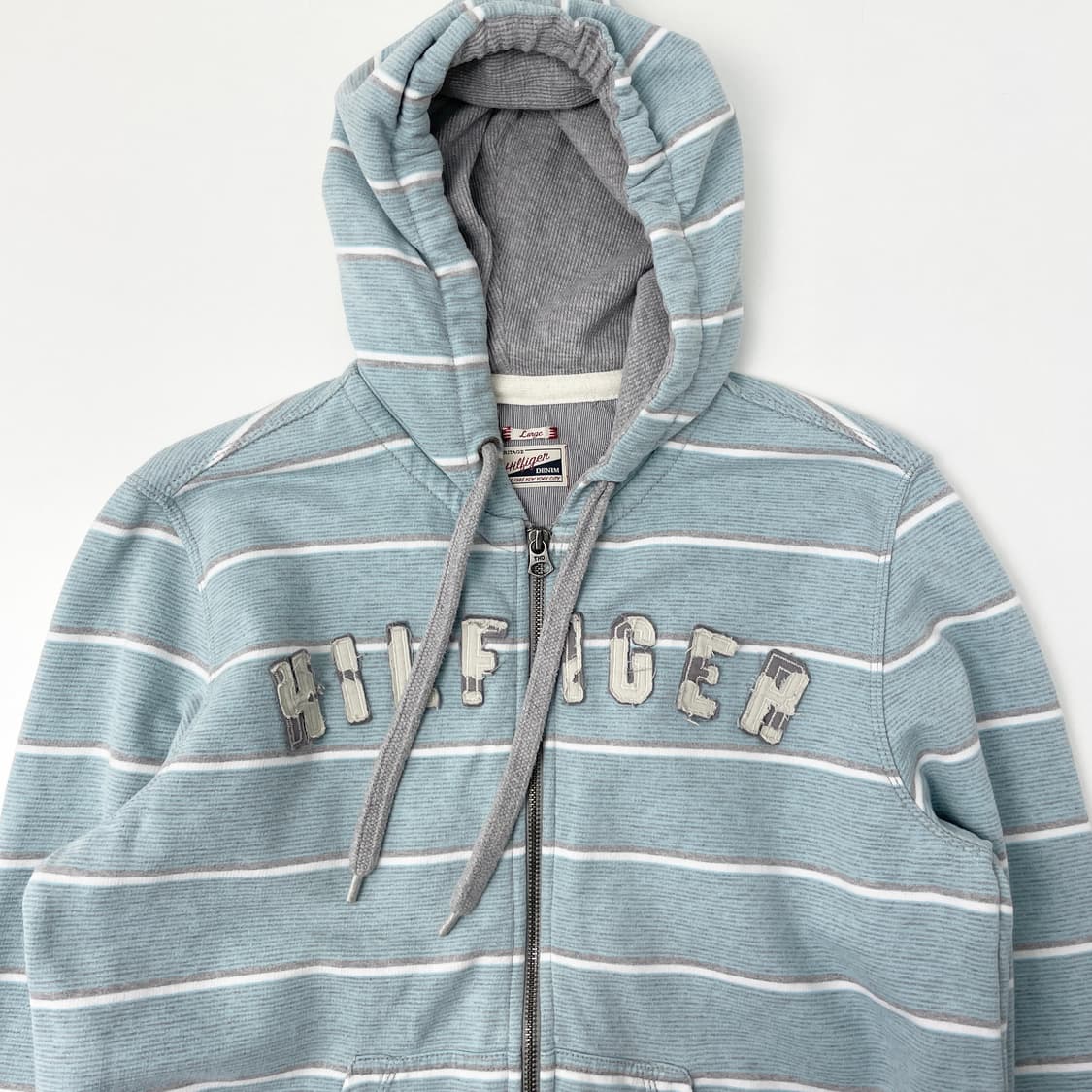 타미힐피거 스트라이프 후드집업 스카이블루 L 상품이미지3