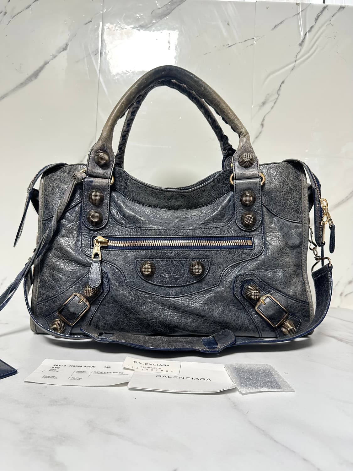 [A 정품] 발렌시아가 자이언트 시티 모터백 블루 카키그레이 상품이미지8