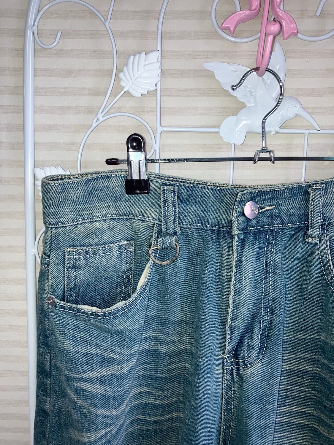 빈티지 중청 워싱 버뮤다 데님 팬츠 y2k 스트릿 갸루 펑키472  상품이미지3