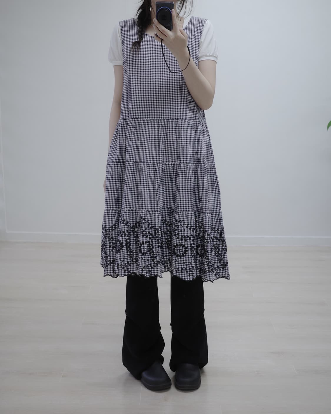  MEICONNE checked one-piece 상품이미지1