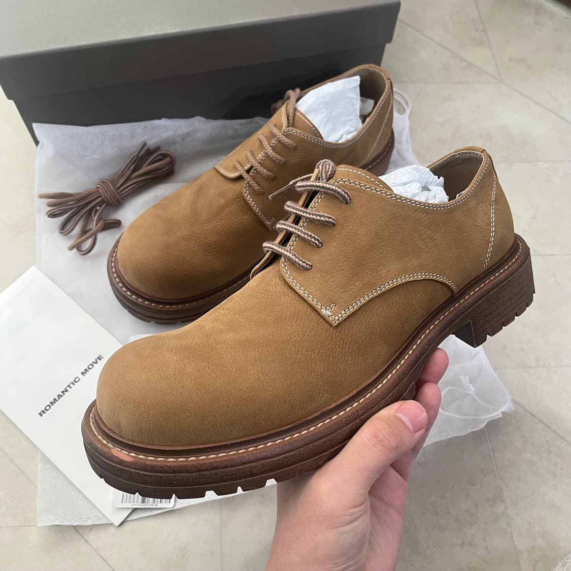 새상품(265)로맨틱무브 빈티지 캐주얼 키높이 더비 카멜 상품이미지1