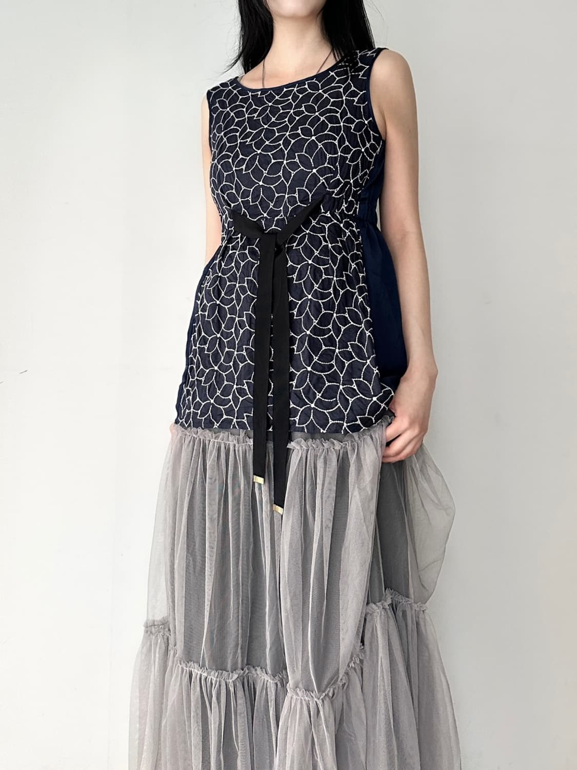 Front squeeze blouse / navy 상품이미지5