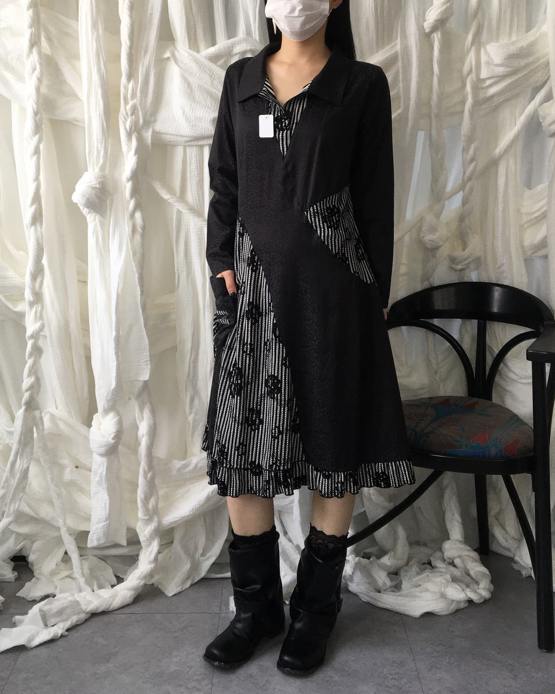 Stripe flower pattern layered one piece 상품이미지7