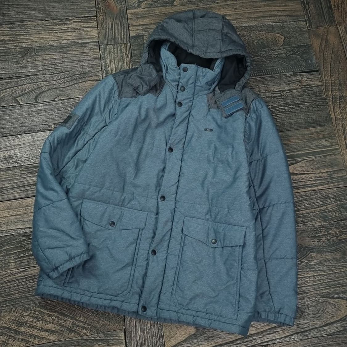 오클리 로고 패치 데님 후드 패딩 M16778 상품이미지1