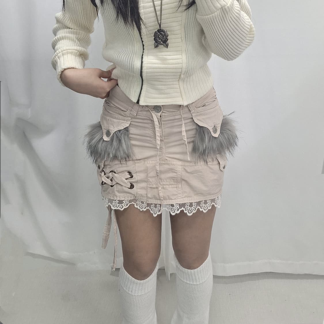 Custom fur skirts 커스텀 퍼트리밍 아일렛 스커트 y2k 상품이미지2
