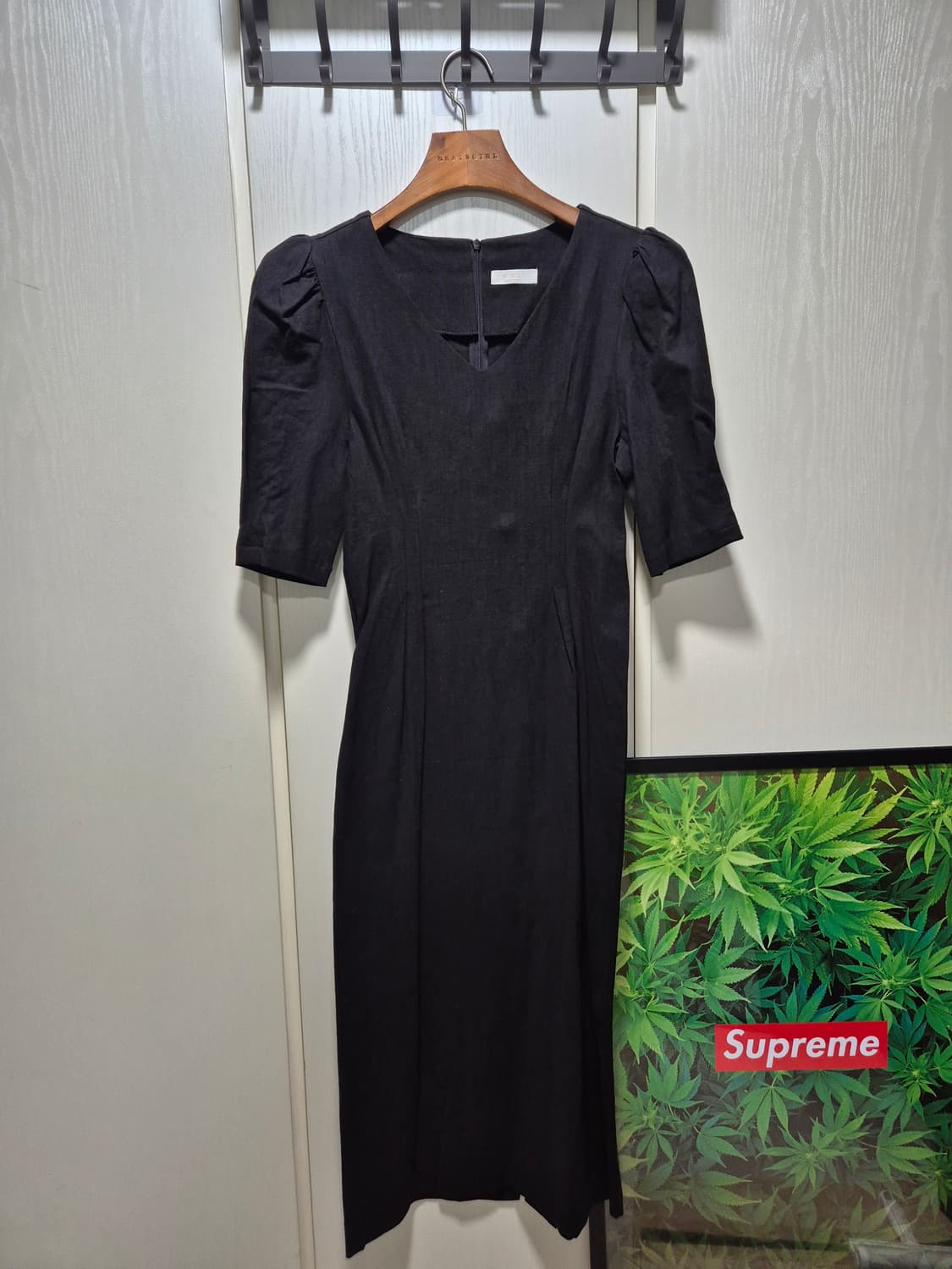 (타임세일)(새상품) 블랙 린넨 롱원피스 퍼프 반팔 상품이미지1