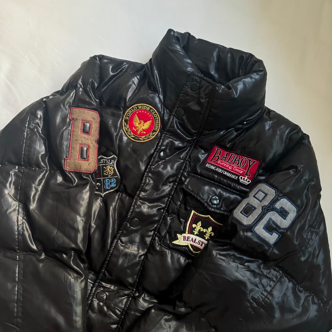 bad boy 패치디테일 하이넥 유광 패딩 자켓 점퍼 락시크 펑크 y2k 상품이미지3