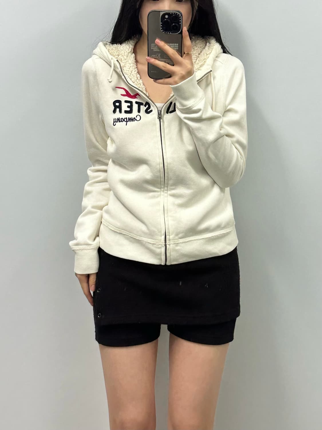 홀리스터 y2k 와투케 양털 울프죠 화이트 후드집업 상품이미지1