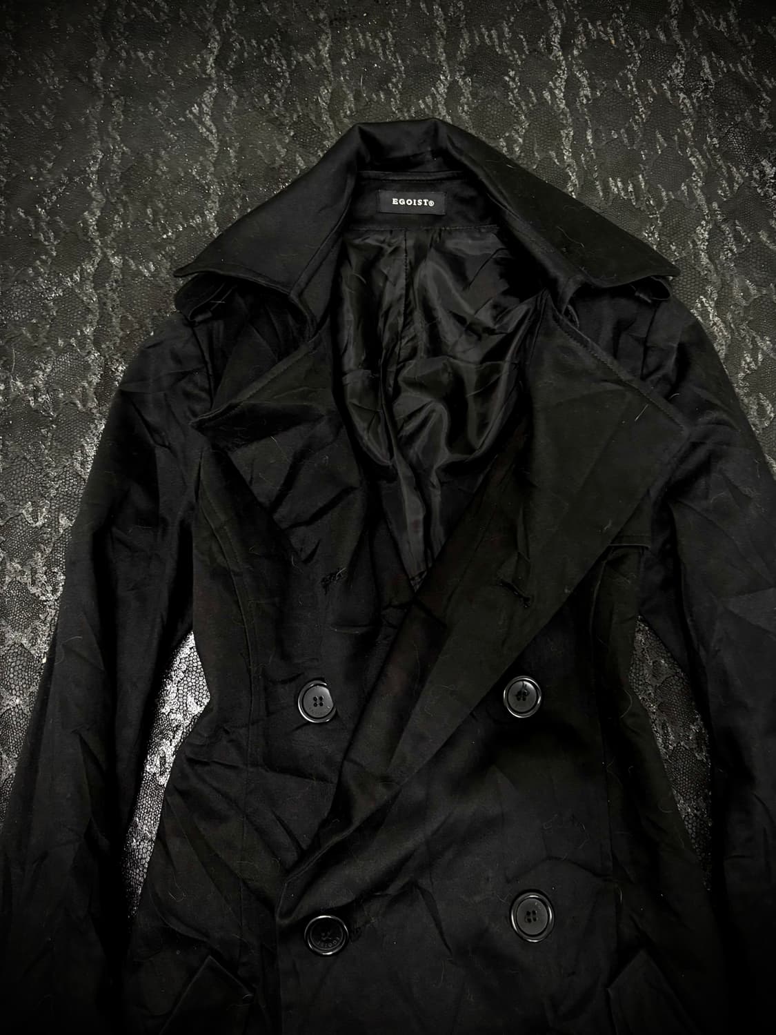 “EGOIST” Y2K Chic Mood Black Long Coat B 상품이미지4