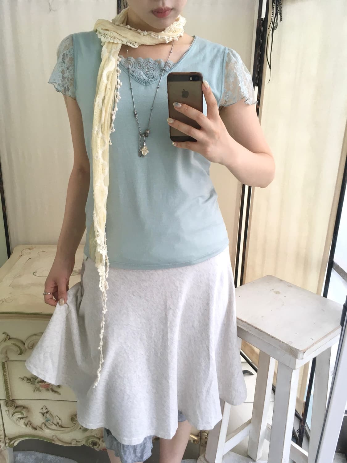 jpn vintage 뮤트 민트 레이스 탑 상품이미지4