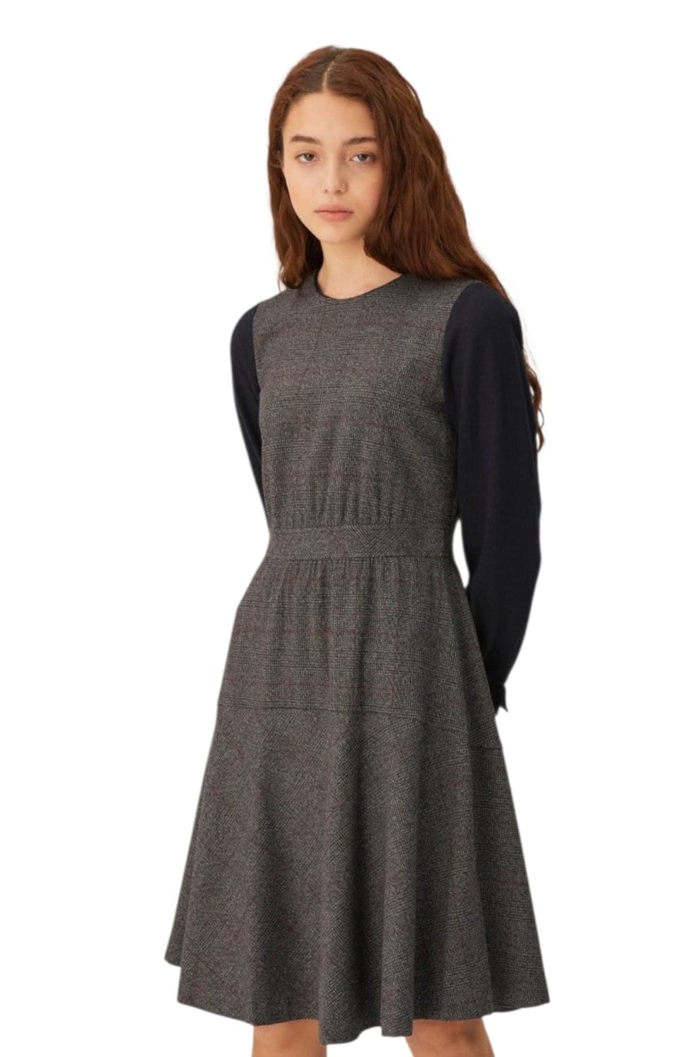 헤지스레이디스 그레이 체크배색 울혼방 미디원피스 66 상품이미지10