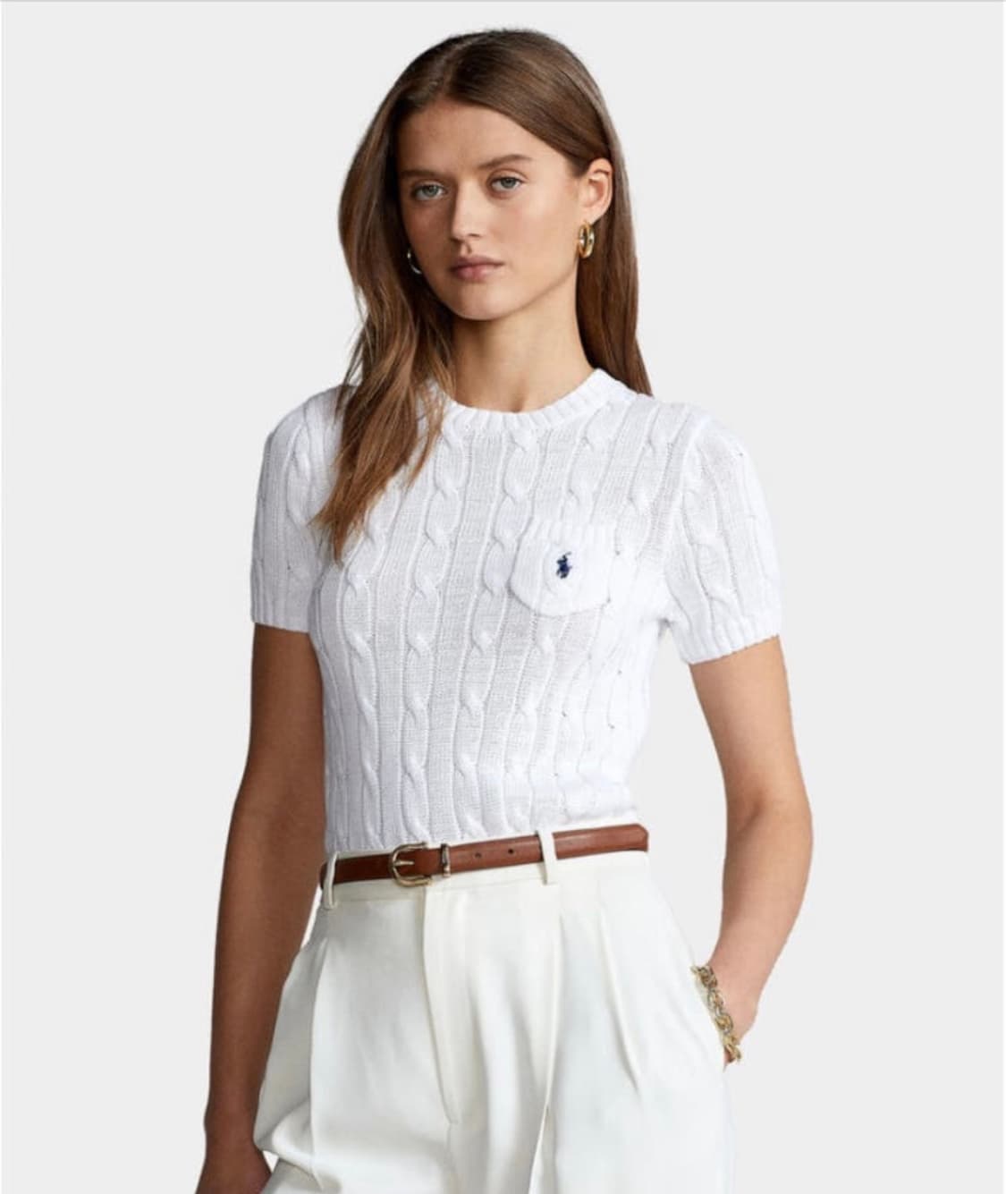 새상품)폴로 랄프로렌 케이블 반팔 니트 화이트 상품이미지2