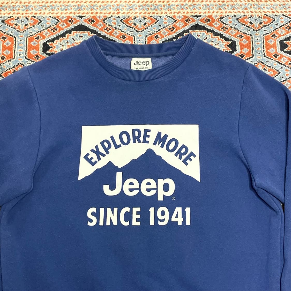 지프 시그니처 로고 블루 기모 맨투맨 티셔츠 여성S 상품이미지2