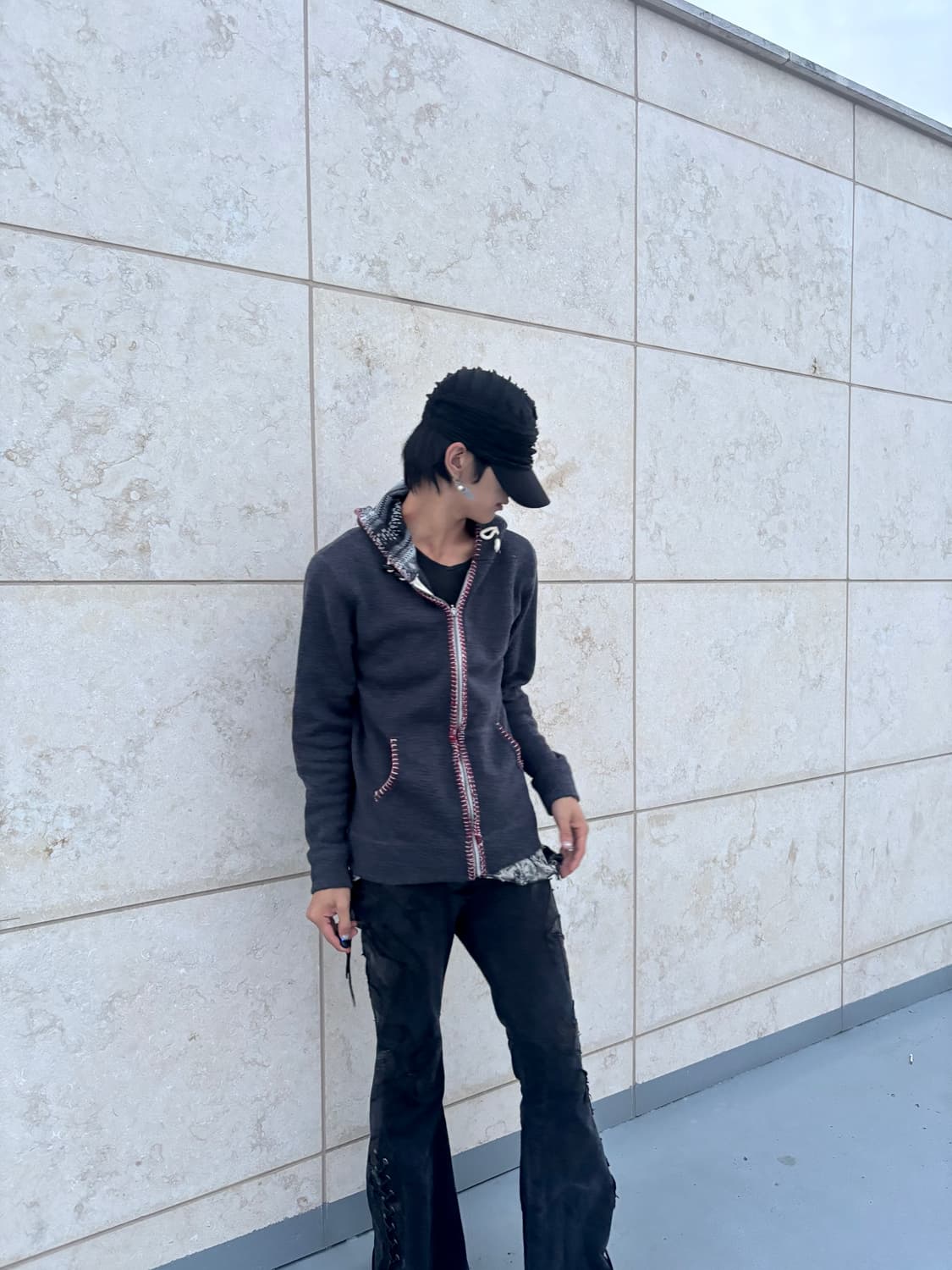 “M.f” Minimal Mood Red Stitch Detail Hoo 상품이미지8
