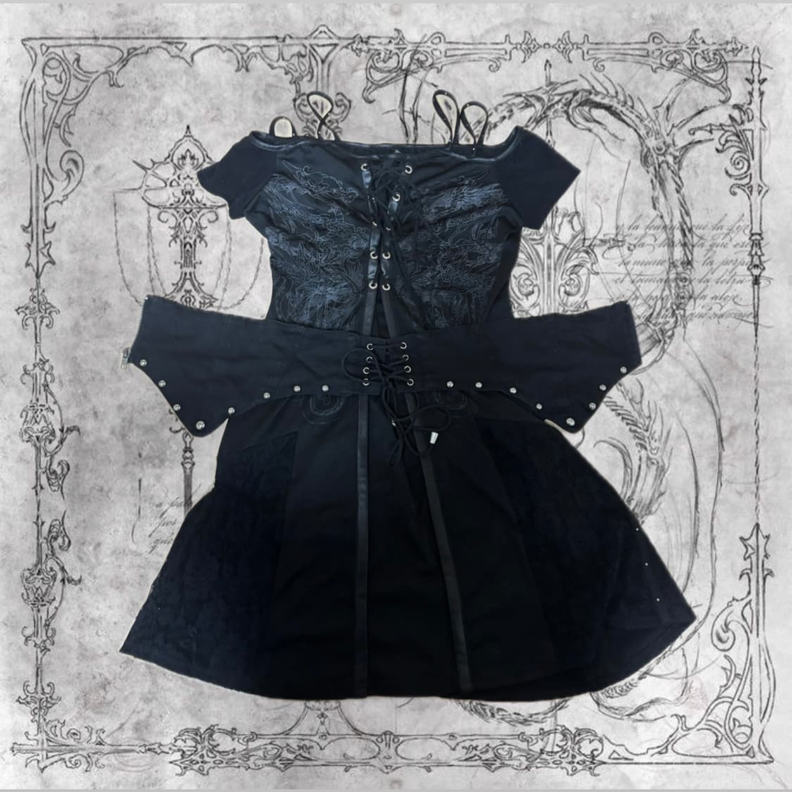 오즈크로스 Ozzcrose 오리엔탈 드래곤 디테일 오프숄더원피스 상품이미지3