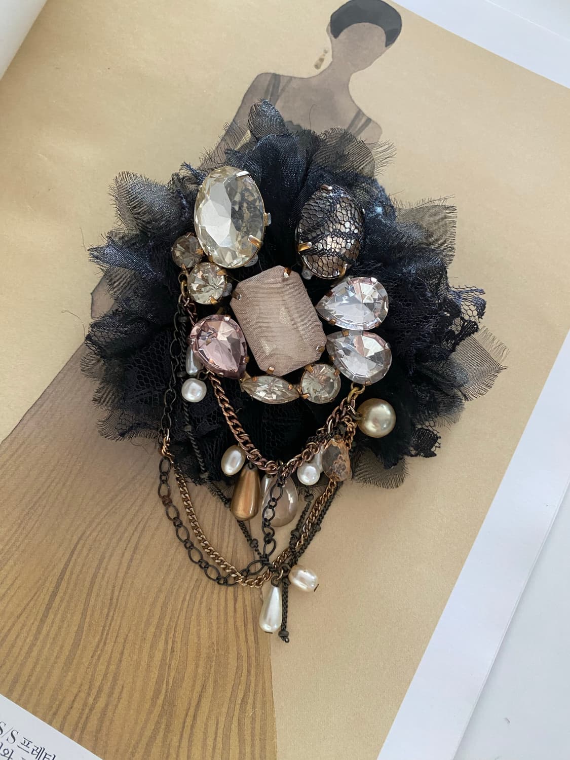 빈티지 고딕무드 블랙 레이스 큐빅 브로치 상품이미지2