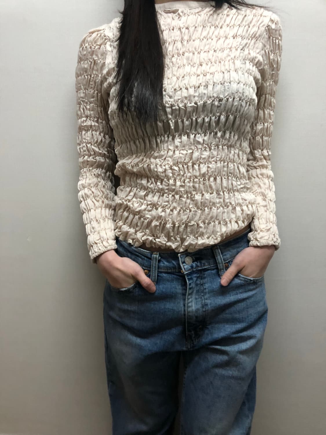 빈티지 아이보리 볼륨 텍스처 탑 상품이미지4