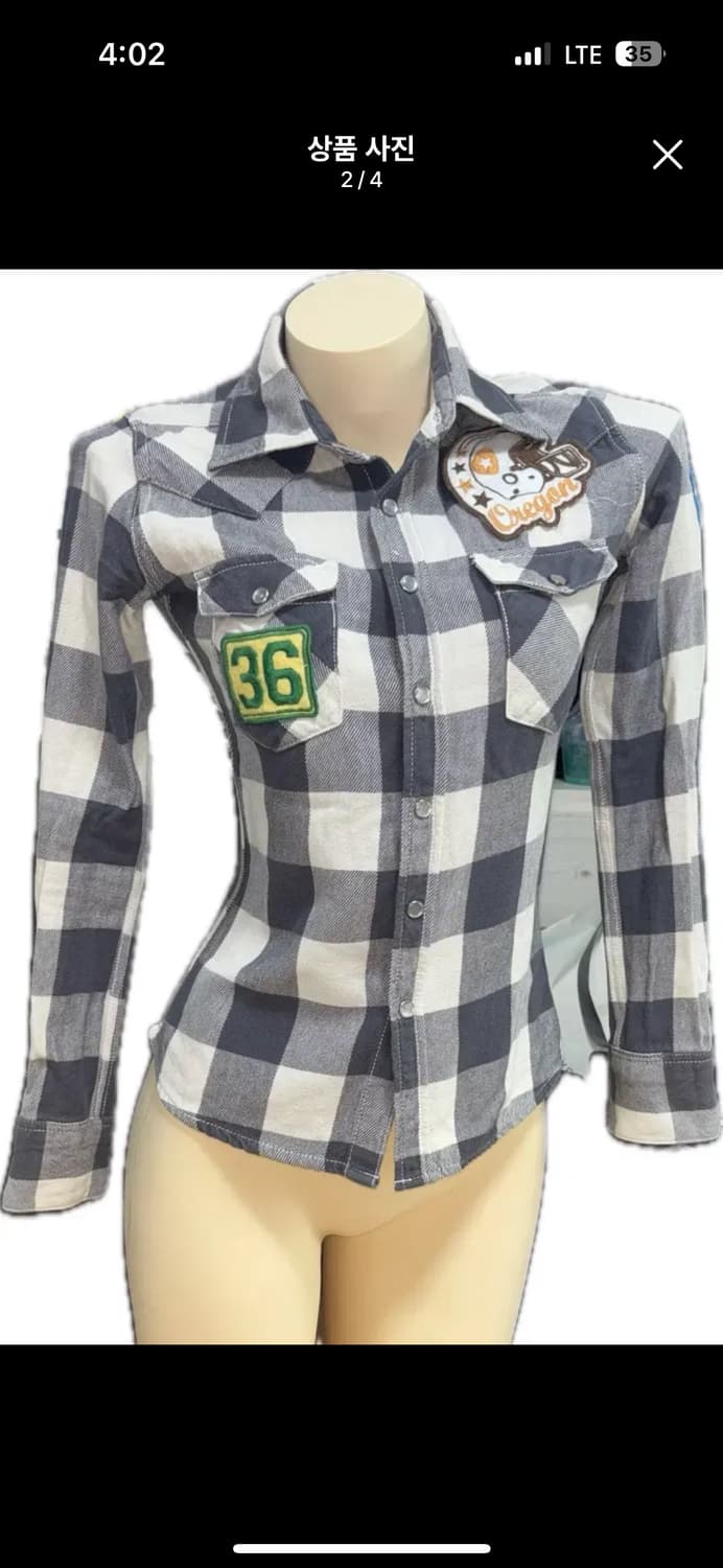 Y2k 00's 빈티지 체크 패치 셔츠 일본빈티지 와이즈걸 큐빈 상품이미지2