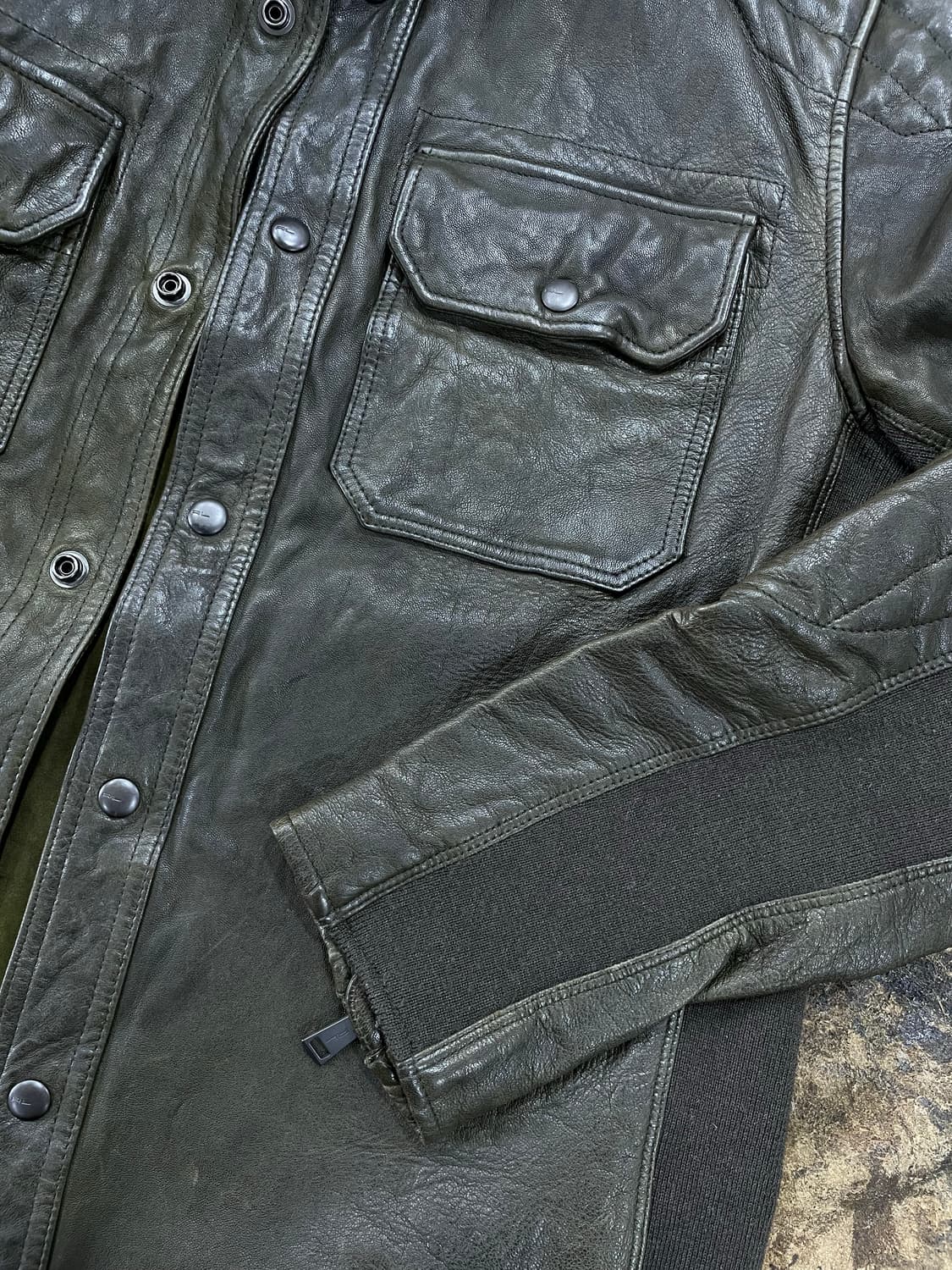 폴로랄프로렌(블랙라벨)/블랙카키 니트매치 양가죽자켓(S) 상품이미지4