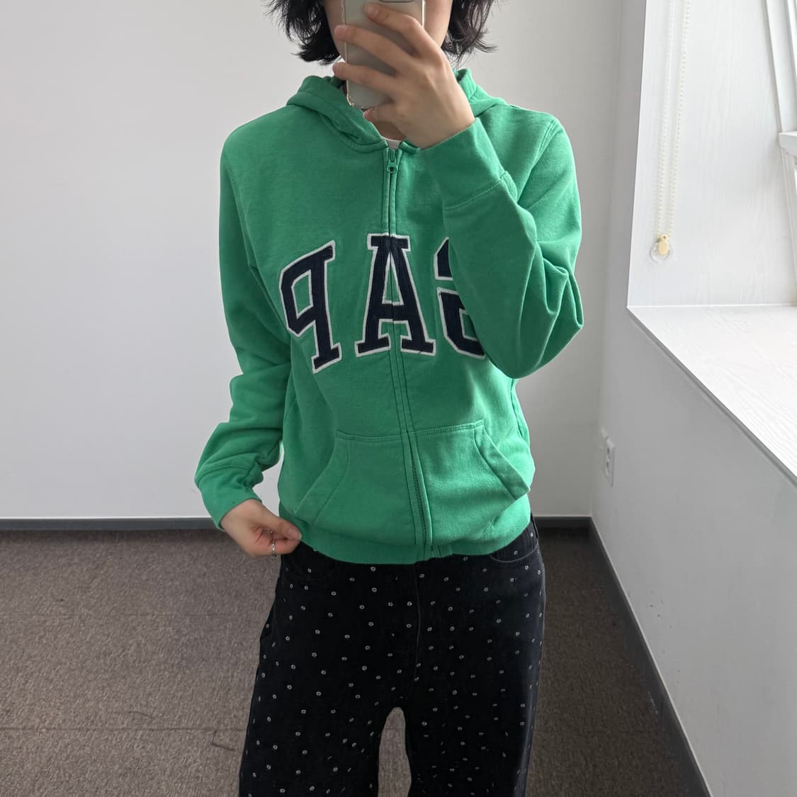 Gap 갭 네이비 로고 그린 후드집업 상품이미지1