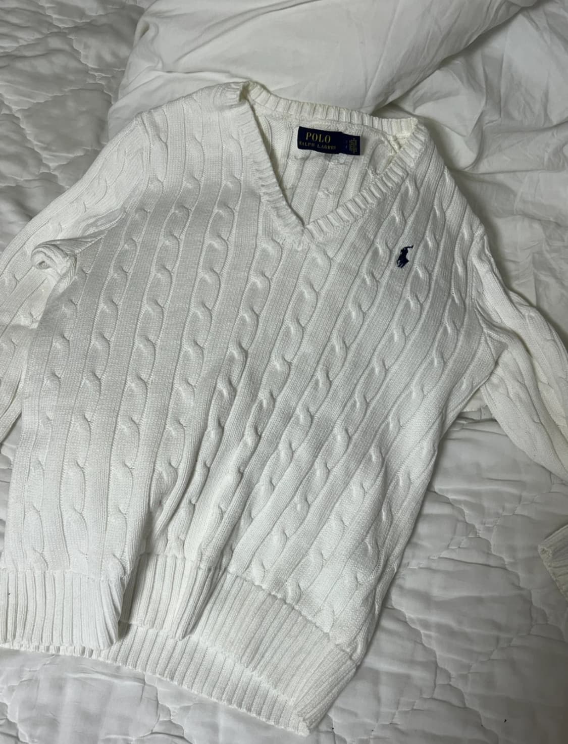 폴로 랄프로렌 브이넥 니트 화이트 S 상품이미지3