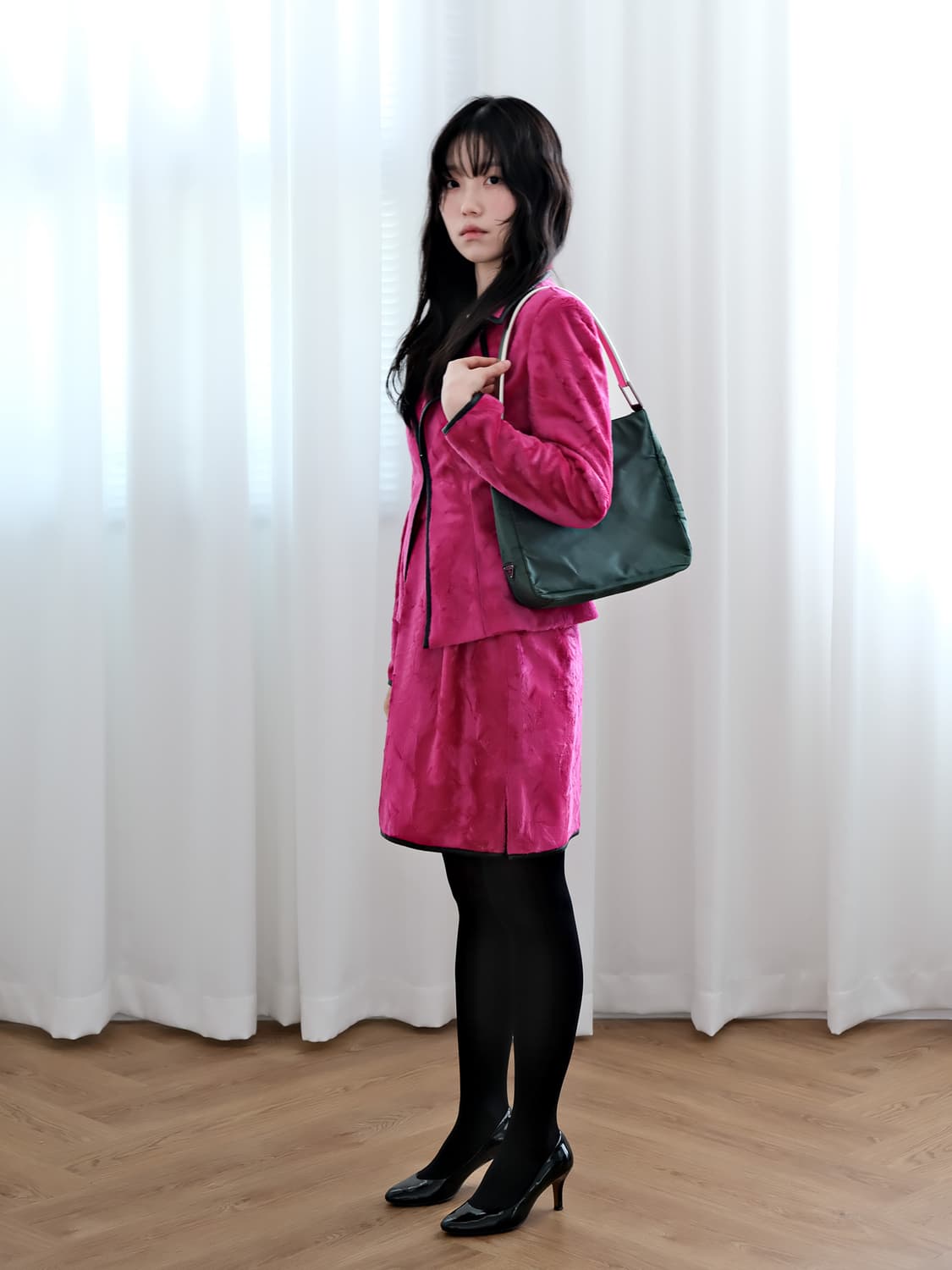 핑크 퍼 블레이저 스커트 셋업 90/25  상품이미지2