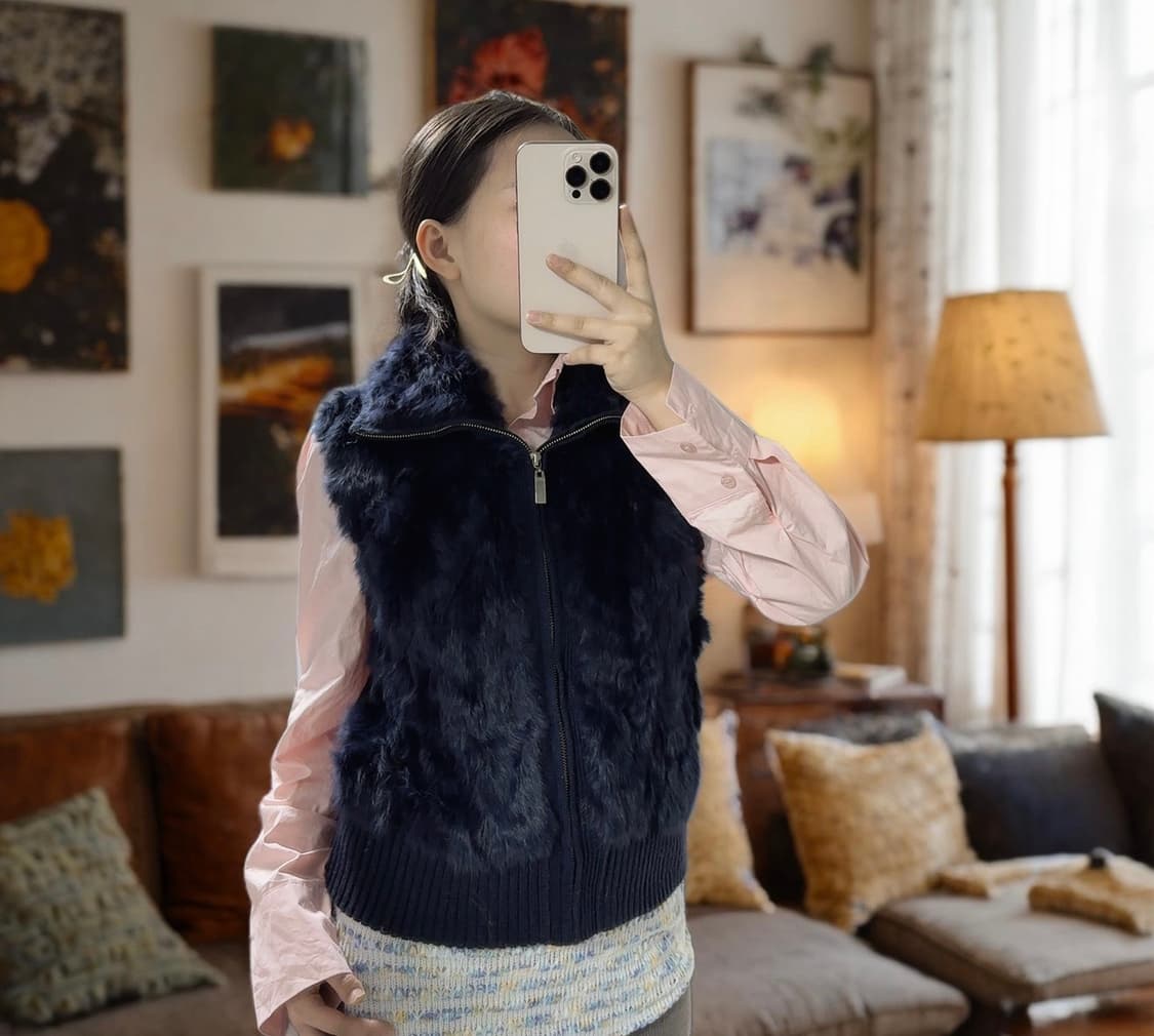 빈티지 네이비 블루 토끼털 울니트 조끼 베스트 상품이미지6